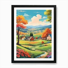 Colorful Countryside Landscape Illustration Art Print 1 Art Print