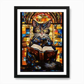 Cat Reading A Book Stained Glass 2 Art Print