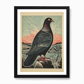 Vintage Bird Linocut Pigeon 4 Art Print