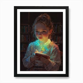 Little Girl Reading Book Art Print