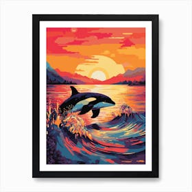 Killer Whale In The Sunset Colour Pop 3 Art Print