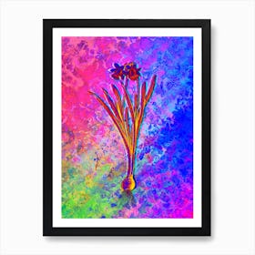 Lesser Wild Daffodil Botanical in Acid Neon Pink Green and Blue n.0145 Art Print