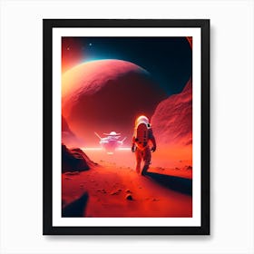 Astronaut Landing On Mars Neon Nights 1 Art Print