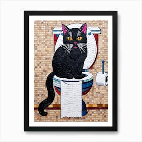 Black Cat On Toilet Art Print