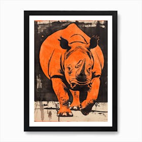 Rhino, Woodblock Animal  Drawing 1 Art Print