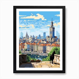 Warsaw, Poland Skyline With A Cat 2 Art Print