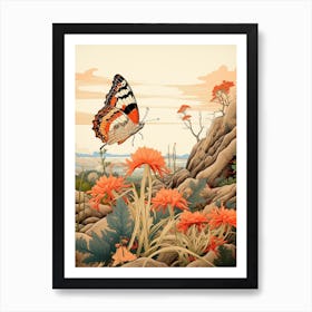 Butterflies In Wild Flowers Japanese Style Painting 3 Art Print