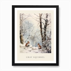 Winter Watercolour Gray Squirrel 3 Poster Art Print
