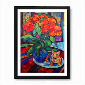 Anthurium With A Cat 1 Fauvist Style Painting Art Print