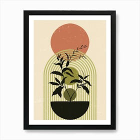 Plant In A Pot And Abstract Geometric Art Print