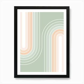 Serene Abstract Mid Century Spring Pastel Double Rainbow - Sage green, Peach Fuzz Art Print