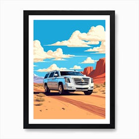 A Cadillac Escalade Car In Route 66 Flat Illustration 3 Art Print