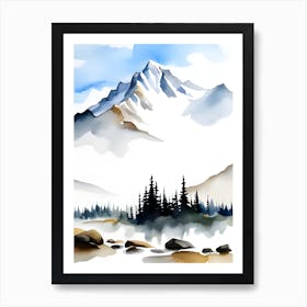 Watercolor Of Mountains Art Print