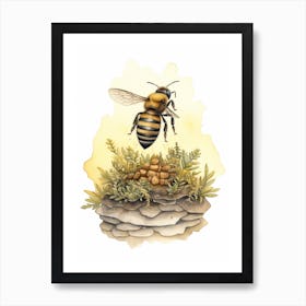 Worker Bee Beehive Watercolour Illustration 3 Art Print