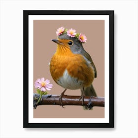 Robin With Flowers 4 Art Print