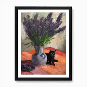 Flower Vase Lavender With A Cat 1 Impressionism, Cezanne Style Art Print