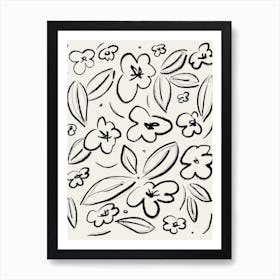 Flowery Sketch Black White Art Print