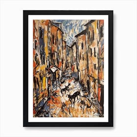 Painting Of A Rome With A Cat In The Style Of Abstract Expressionism, Pollock Style 3 Art Print