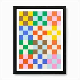 Funky Checkerboard Pattern, groovy, colorful, modern, minimal, pattern, geometric, cool, cute, vibes, aesthetic, tiles, vintage, retro Art Print