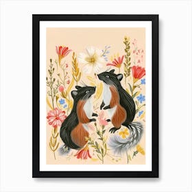 Folksy Floral Animal Drawing Skunk Art Print