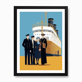 Titanic Family Boarding Ship Minimalist Illustration 2 Affiche