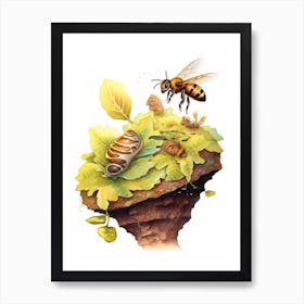 Leafcutter Ant Bee Beehive Watercolour Illustration 2 Art Print