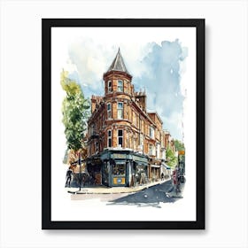 Merton London Borough   Street Watercolour 2 Art Print