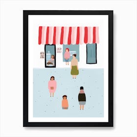 At The Icre Cream Shop Scene, Tiny People And Illustration 3 Art Print