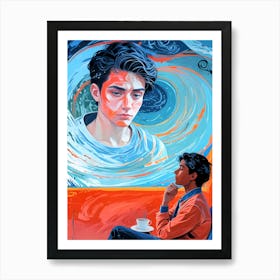 Dreaming Young Man at Table Portrait Art Print