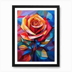 Rose Flower, Abstract Vibrant Colorful Painting in Picasso Cubism Style Art Print