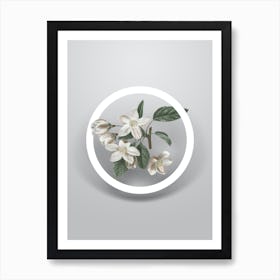 Vintage Crabapple Minimalist Flower Geometric Circle on Soft Gray n.0451 Art Print