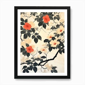 Great Japan Hokusai Monochrome Flowers 131 Art Print