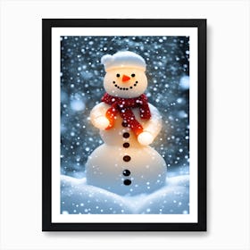 Snowman In The Snow Art Print