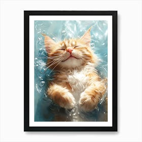 Happy Orange Cat Floating on Water 7 Art Print