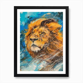 Southwest African Lion Facing A Storm Fauvist Painting 1 Art Print