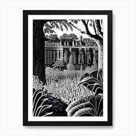 Kew Gardens Hillsborough Castle, United Kingdom Linocut Black And White Vintage Art Print