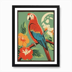 Vintage Bird Linocut Parrot 1 Art Print