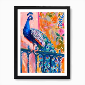 Brushstrokes Peacock On A Balcony  2 Art Print