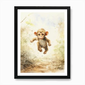 Monkey Painting Running Watercolour 4 Art Print