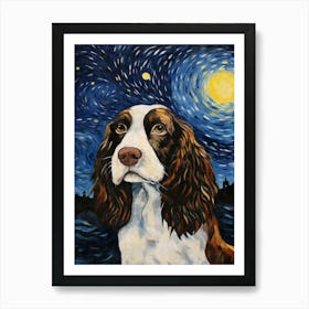 English Springer Spaniel Starry Night Dog Portrait Art Print