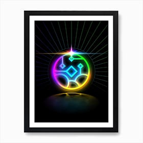 Neon Geometric Glyph in Candy Blue and Pink with Rainbow Sparkle on Black n.0085 Art Print