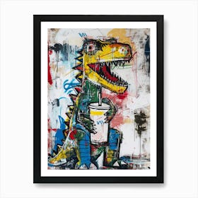 Dinosaur Drinking A Milkshake Wild Brushstroke 4 Art Print