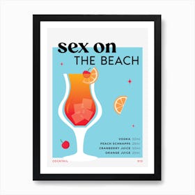 Sex on the Beach in Blue Cocktail Recipe Art Print