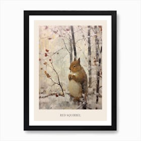 Vintage Winter Animal Painting Poster Red Squirrel 2 Art Print