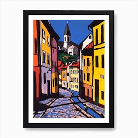 Painting Of A Prague With A Cat In The Style Of Of Pop Art 1 Art Print