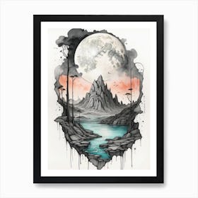 Full Moon In The Mountains Art Print