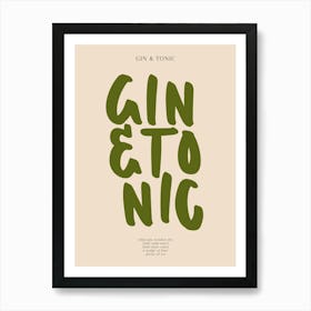 Gin & Tonic Green Typography Print Art Print