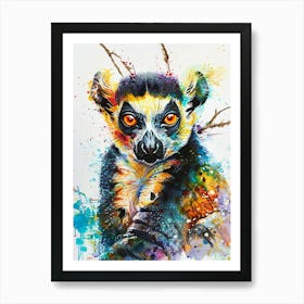 Lemur Colourful Watercolour 3 Art Print