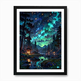 Night Sky Over A Lake Art Print