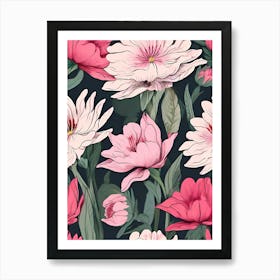 Pink Flowers Seamless Pattern 1 Art Print